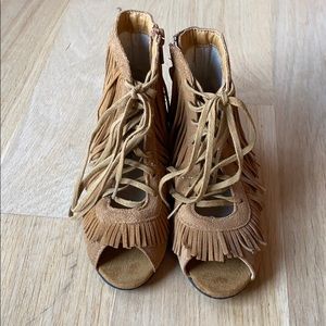 Joyfolie Tan Fringe Kids Shoes